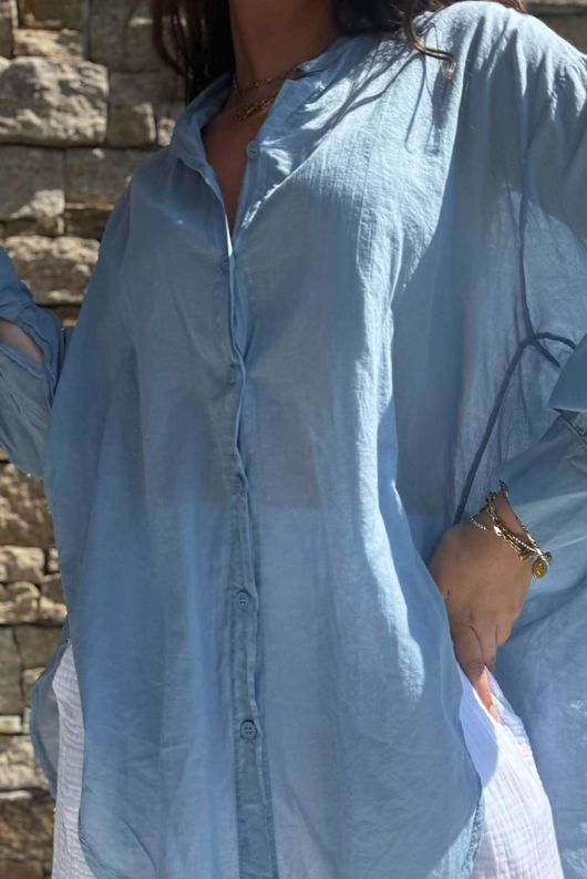 Shayle Indian Cotton Boyfriend Beach Shirt Denim